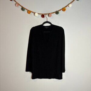 Lafayette 148 New York black ribbed cashmere bell sleeve sweater